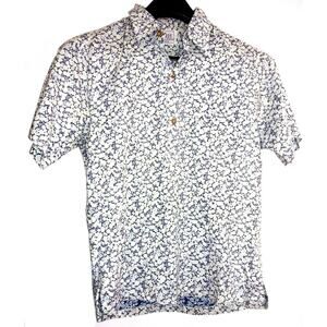 Vintage HRH His Royal Highness Blue White Hawaiian Aloha Shirt Wood Buttons M